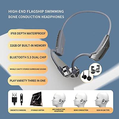 Bone Conduction Headphones, IP68 Swimming Headphones Built-in MP3 32G  Memory, Bluetooth 5.3 Open Ear Headphones Large Capacity Battery,  Waterproof