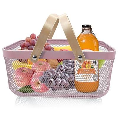 Basicwise 2 Tier Metal Fruit Holder Swing Basket for Kitchen | Detachable Countertop Vegetables Storage Organizer with Display Hammock Stand