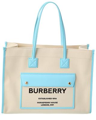 Burberry Freya Mini Two-tone Canvas And Leather Tote In Natural