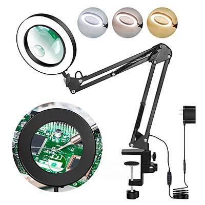 KUVRS 10X Magnifying Glass with Light and Stand, 9.06 Inch Heavy Base  Magnifying Lamp, 3 Color Stepless Dimming, Real Glass Lens Swing Arm  Desktop Lighted Magnifier for Craft Soldering Jewellery - Yahoo Shopping