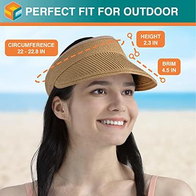 SUN CUBE Sun Visor Hat Women, Beach Hat Wide Brim Straw Visor UV  Protection, Foldable Packable