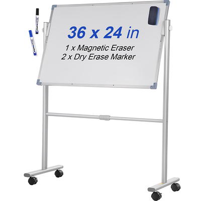 BENTISM Mobile Magnetic Whiteboard Dry Erase Board w/ Stand 36 x 24  Double Sided with Height Adjustable Aluminum Frame and 360 Reversible  Rolling Lockable Swivel Wheels for Office School Home 