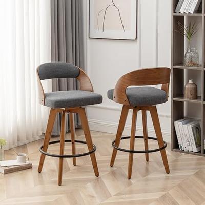 cozyman Rowland 26.5 in Seat Height Gray Upholstered Fabric Counter Height  Solid Wood Leg Swivel Bar stool（Set of 4） 4DPTHD23LL-1 - The Home Depot