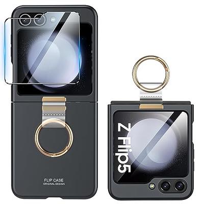 Feishell for Samsung Galaxy Z Flip5 2023 Clear Case with Metal Ring,Luxury  Fashion Plating Shockproof Anti-drop Kickstand Transparent Anti-yellowing  Slim Phone Case,Black 