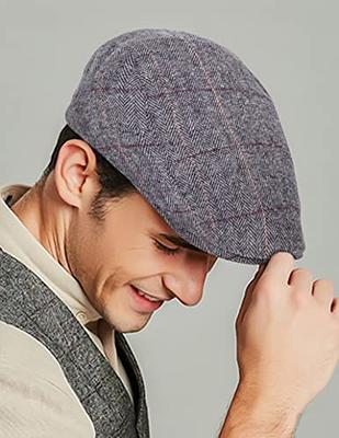 Men Ivy Gatsby Newsboy Cap - Classic Wool Blend Tweed Flat Cap Cabbie Hat Men