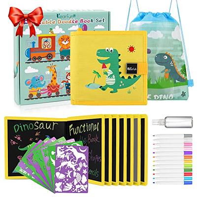 QearFun Kids Toddler Erasable Doodle Book Set with Markers & Stencils,  Reusable Coloring Drawing Pad Board, Car Road Trips Travel Essentials