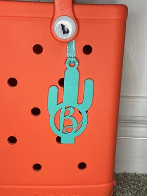 Bogg Bag Tag Monogram Pineapple Pink Teal Wood Beads/Ribbon Car