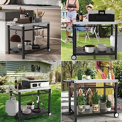 GLOWYE Portable Outdoor Grill Cart with Wheels, Pizza Oven Table BBQ Food  Prep Table Double-Shelf Movable Stand Trolley for Outside Garden Kitchen  Cooking Island Worktable, Black - Yahoo Shopping