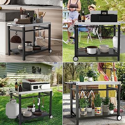 Upgrade Foldable Dining Cart Table, Movable Flattop Grill Cart