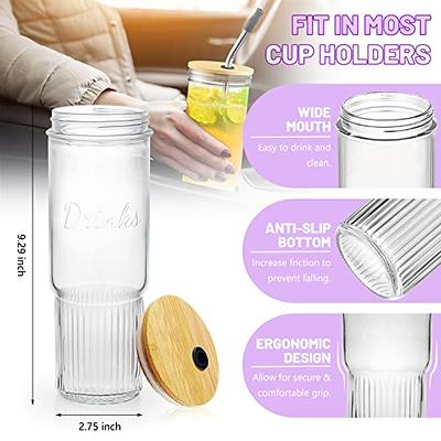 Leakproof Clear Glass Cup With Bamboo Lid + Straw + Handle