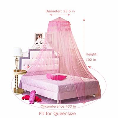 BCBYou Pink Princess Bed Canopy Netting Mosquito Net Round Lace