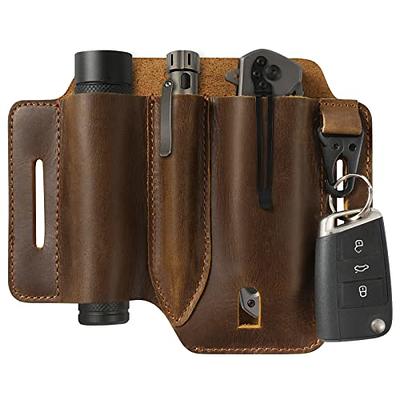 Leather EDC Pouch - Belt clip Multitool, Flashlight & Pen Sheath