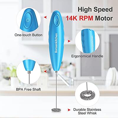 Double Whisk Milk Frother, Handheld Electric Blender stick, Drink Mixer  with Food Grade Stainless Steel Stirrer, Battery Operated Foam Maker for