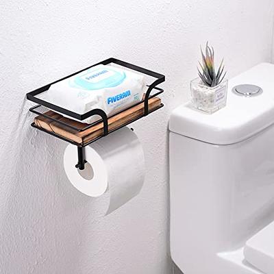 Rustic Brown Wood Toilet Paper Holder Wall Mount with Shelf