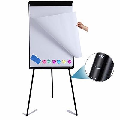 DexBoard Magnetic Mobile Whiteboard/Height Adjustable Dry Erase Board Easel  on Rolling Stand w/Flipchart Easel Pad, 36 x 24, Black