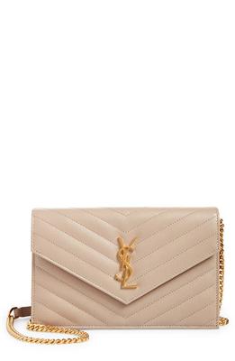 Saint Laurent Glossy Calfskin Monogram Chain Wallet Dark Beige