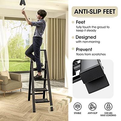HBTower 2 Step Stool for Adults, Folding Step Ladder with Wide Anti-Slip  Pedal, Sturdy Steel Ladder Convenient Handgrip, 500lbs Portable, Black