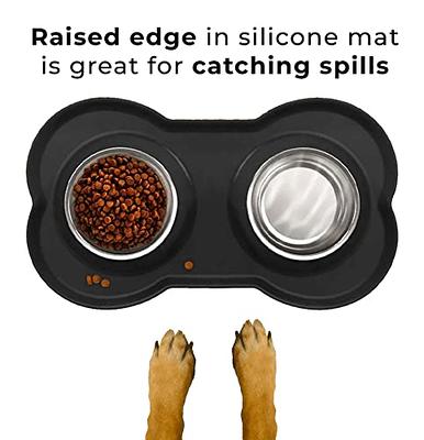 Slip Resistant Pet Bowls and Silicone Feeding Mat Set, Catch Water and Food  Mess, Raised Edges for No Spills, for Small and Large