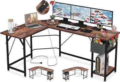  SZXKT L Desk,Home Office Desks,Reversible L Shaped Desk,66 Inch  Gaming Desk with Power Outlets Corner Computer Desk with Drawers Large  Writing Study Table Workstation with Hooks(Rustic Brown) : Home & Kitchen