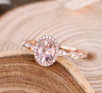 Pastel Pink Sapphire Diamond Ring Rose Gold Halo Pear Engagement
