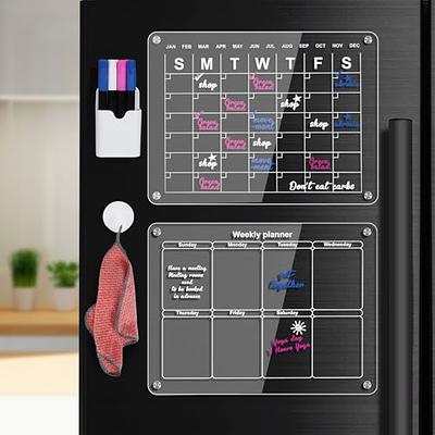  Magnetic Acrylic Calendar for Fridge,2 Pack 12x16 Clear  Fridge Calendar Dry Erase Magnetic Planning Boards Set Includes 6 Colorful  Highlight Markers,Magnetic Pen Holder and Erase Towel : Office Products