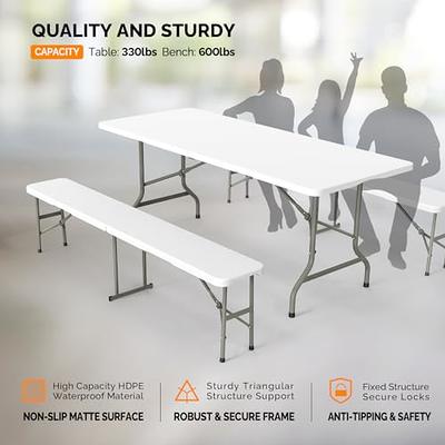 VINGLI Picnic Table Set with 2 Benches, 6 Feet Camping Table Chair  Set,3-Piece Folding Furniture for Indoor or Outdoor Use, Smooth Tabletop,  White - Yahoo Shopping