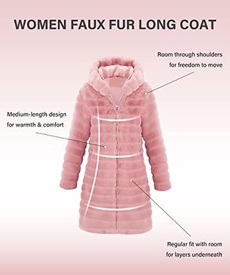  Fuzzy Fleece Jacket Women Faux Hooded Overcoat Long
