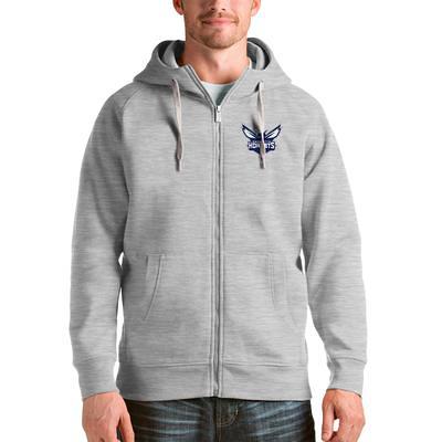 Men's Antigua Heather Gray Carolina Panthers Victory Pullover Hoodie