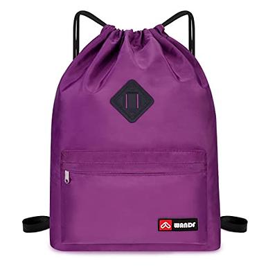 WANDF Drawstring Backpack with Shoe Pocket, String Bag Sackpack Cinch Water  Resistant Nylon for Gym Shopping Sport Yoga (Purple with shoe pocket) -  Yahoo Shopping
