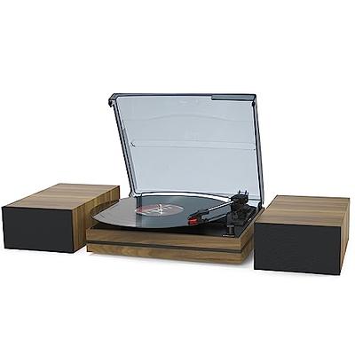 LP&No.1 Vinyl Record Player with External Speakers, 3-Speed Belt-Drive  Turntable for Vinyl Albums with Auto Off and Wireless Input,Dark Brown Wood  : : Electronics