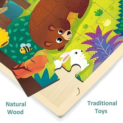 MoinKidz 100 Piece Puzzles for Kids Ages 4-8, Wooden Puzzles for Kids Ages  3-5 with Unique Puzzle Pieces, Jigsaw Toddler Puzzles Ages 3-5 with Storage