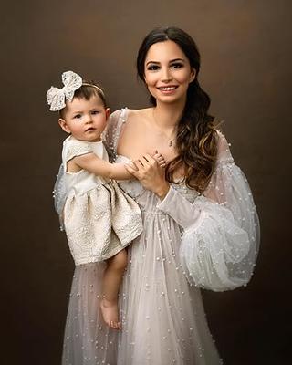 Fluffy Tulle Off Shoulder Puffy Sleeve Maternity Dresse Photoshoot