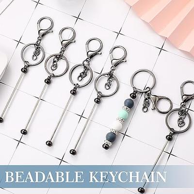 Artelye 5 Pcs Beadable Keychains Bars, Metal Beadable DIY Keyring Items Kit  for Kids Students Women Men