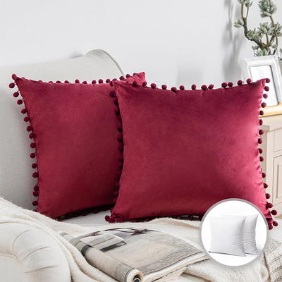 Phantoscope Pom Pom Velvet Series Decorative Throw Pillow, 18 inch x 18 inch, Pink, 2 Pack