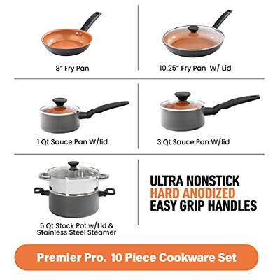 Gotham Steel Stainless Steel Cookware Set with Lids 10 Piece Pots and Pans  Set Non Stick Bakeware Set with Nonstick Ceramic Induction Cookware Set