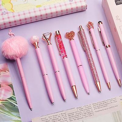 Wrapables Retractable Rollerball Pens and Highlighter Set, 0.5mm Black Gel Ink Pens for Home, Office, School (Set of 6) Pink