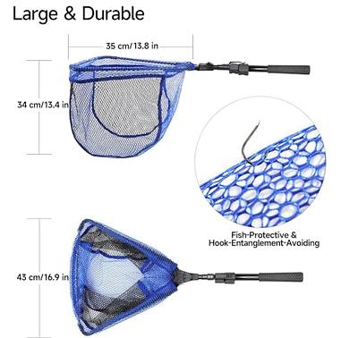 40cm Depth Portable Transparent Black Rubber Fishing Landing Net Replacement  for Freshwater Anglers