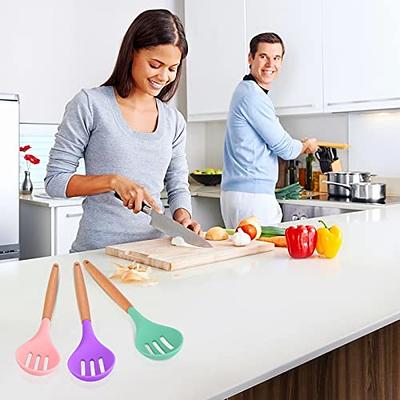 2 Pieces Silicone Nonstick Mixing Spoon Kitchen Cooking Spoons Serving  Spoon with Wooden Handle Heat Resistant Utensil Spoons for Mixing, Baking