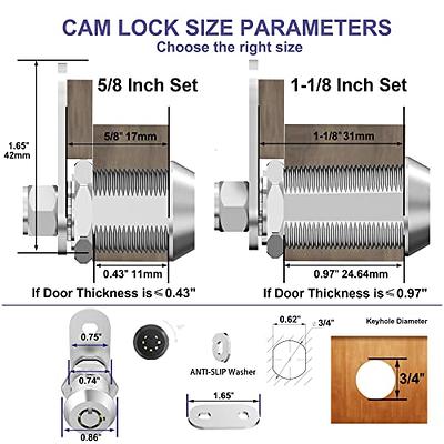 Jayseon 1 Pack Cabinet Lock with Key, Cabinet Cam Lock 1-1/8 Keyed Alike Mailbox Lock and Key for Drawer Toolbox RV Compartment Door, Zinc Alloy