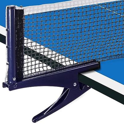 GSE Adjustable Retractable Ping Pong Net & Post. Anywhere Portable Table Tennis Net & Clamps - Blue