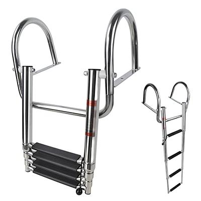 Mojiate 4 Steps Pontoon Boat Ladder, Stainless Steel Folding