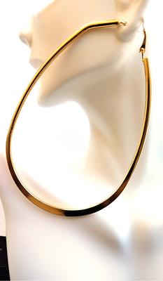 Clip on Bamboo Hoop Earrings Clip Large Hoop Earrings Gold or Silver tone  3.5 inch Hoops Large