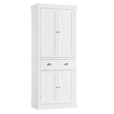 Tall Kitchen Storage Food Pantry Cabinet Cupboard with Doors and Shelves  White