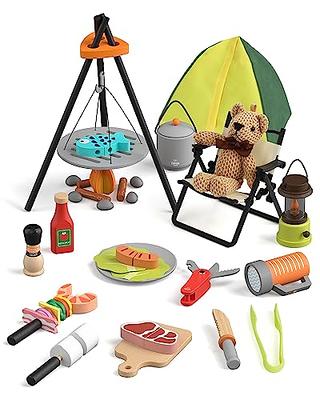 Qtioucp Kids Camping Set 50pcs with Tent & Space Projector Flashlight-  Outdoor Campfire Toy Set for Toddlers Kids - Pretend Play Camp Gear Tools  for