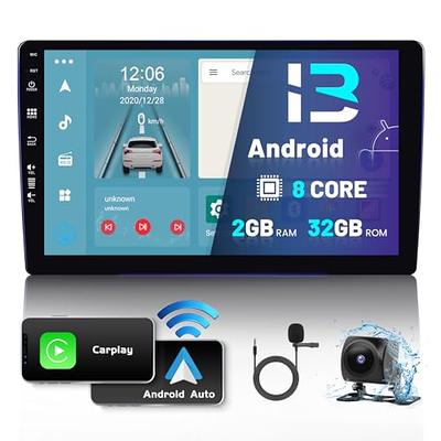 [2G+64G] 10.1 inch Single Din Android 13 Car Stereo Apple Carplay and  Android Auto Touch Screen Car Radio WiFi GPS HiFi + AHD Backup Camera and  Mic