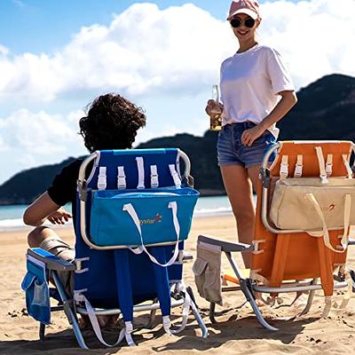 SUNNYFEEL Low Beach Chair 5 Position Lay Flat, Portable Folding