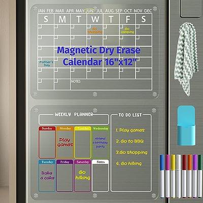 Magnetic Acrylic Calendar for Fridge 17x12 Clear Dry Erase Calendar Board  for Refrigerator Includes 4 Dry Erase Markers and Eraser