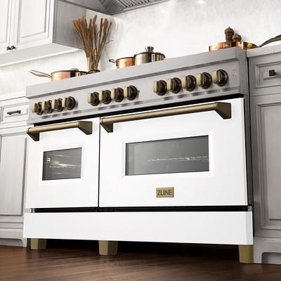 Kucht 36 in. 5.2 cu. ft. Dual Fuel Range with Gas Stove and Electric Oven  with Convection Oven in White with Gold Handle KDF362-W-GOLD - The Home  Depot