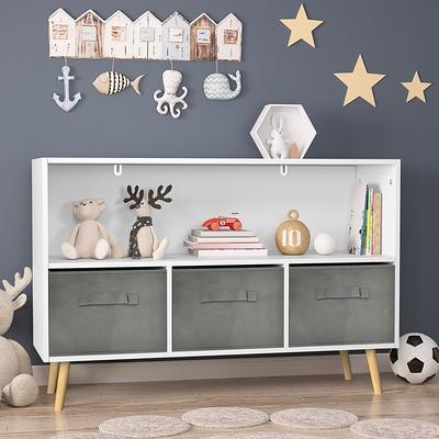FOTOSOK Toy Storage Cabinet with 3 Movable Drawers, Floor Storage