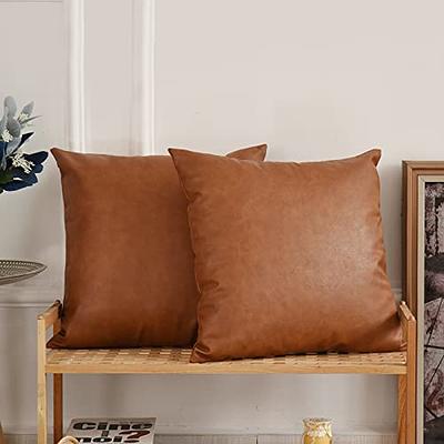 Faux Leather Decorative Pillow Covers for Couch Bed Sofa, 18 x 18